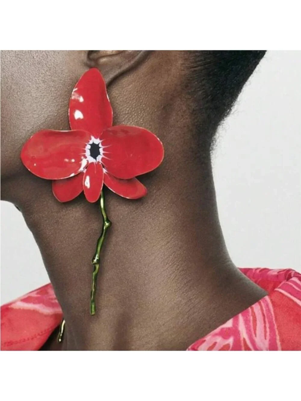 New! Red Hand Painted Flower Statement Earrings NWOT (1038)